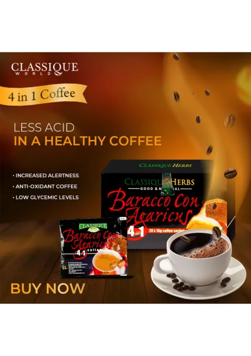 Classique Baracco Con Agaricus Coffee, 20 sachets x 16g, Healthy