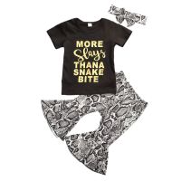 [COD] girls summer suit 2021 childrens alphabet short-sleeved top leopard print flared trousers