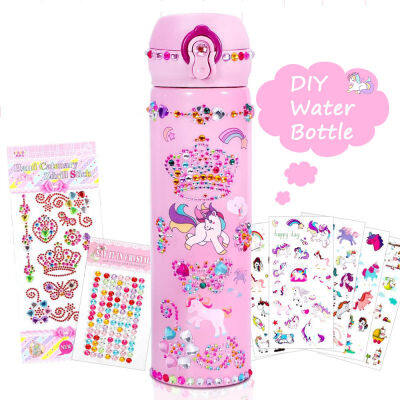 【CW】 Unicorn สำหรับเด็ก DIY หัตถกรรมชุดสติ๊กเกอร์เพชร Decor 500Ml สแตนเลสเก็บความร้อนลูกสาวเด็ก Thermo ของขวัญโรงเรียน 1 1 1 1