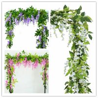 2x 7FT Artificial Wisteria Vine Garland Plants Foliage Trailing Flower flowers Outdoor home office hotel decor Spine Supporters