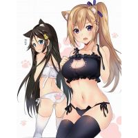 Maid Cat Cosplay Sexy Lingerie Anime Miku Ruffle Hollow Kawaii Bra Strappy Briefs Set Neko Embroidery Footprints Ear/Choker