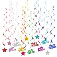 ▧ 6pcs/set Happy Birthday Spiral Banner Ceiling Hanging Decor Star Garland PVC Swirl Banner for Kids Birthday Party Decoration