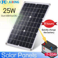 JUXING 25W 12V แผงเซลล์แสงอาทิตย์ที่มีพอร์ต USB คู่ปิดตาราง Monocrystalline โมดูลสำหรับกลางแจ้ง, การเดินทาง, RV และการชาร์จแบตเตอรี่อย่างรวดเร็ว