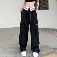 American hip-hop flanging show thin waist head embroidery overalls female new spring and summer 2023 low waist easy leisure trousers