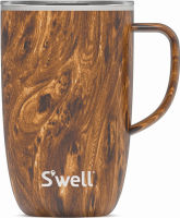 Swell Stainless Steel Travel Mug with Handle - 16oz - Teakwood - Triple-Layered Vacuum-Insulated Container Designed to Keep Drinks Cold for 10 Hours and Hot for 3 - BPA-Free Water Bottle 16oz Teakwood