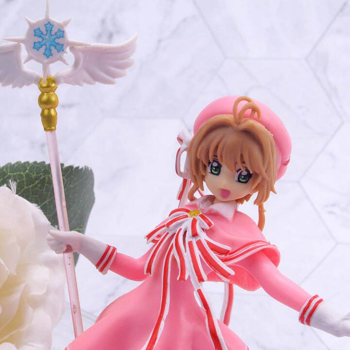 อะนิเมะสีชมพูชุดคอสเพลย์card-captor-sakura-action-figures-ของเล่นสาวหุ่นจำลองทำจากพีวีซีชุดเค้กเครืองประดับของขวัญวันเกิดสำหรับเด็ก