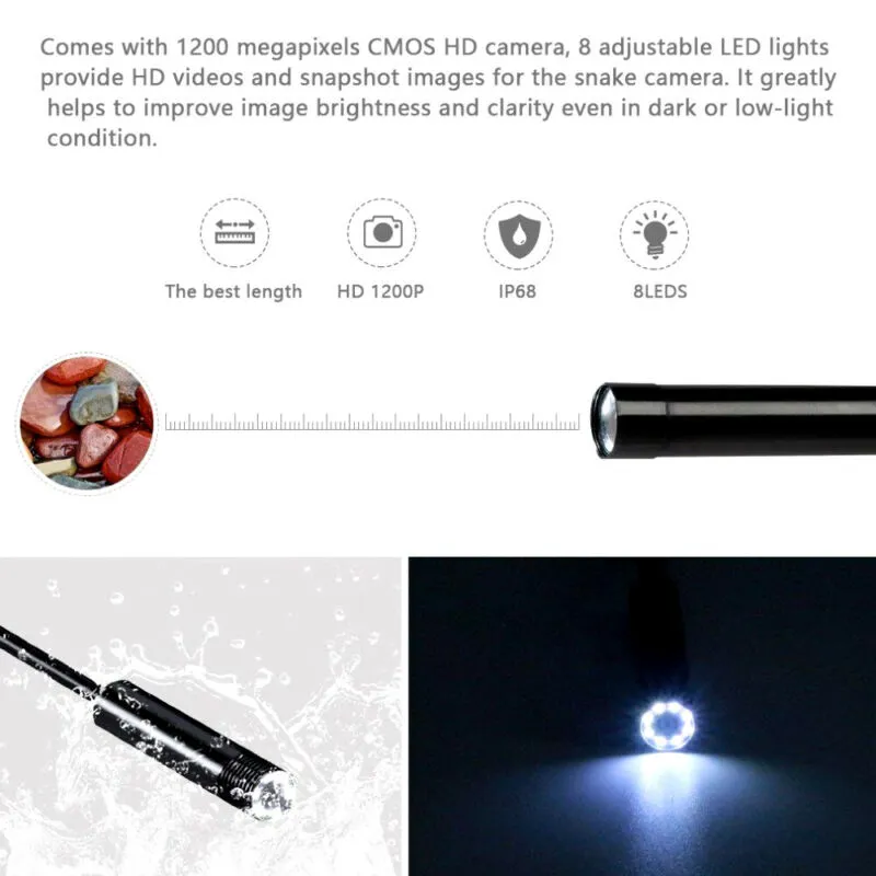 Mini caméra endoscopique étanche avec lumière LED, -3