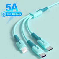 5A 3in1 USB ข้อมูลสายซิลิโคน Super Fast Charger พร้อมแสงสำหรับ iPhone 13 12 Mini Pro X XR โทรศัพท์สายชาร์จ1.2M