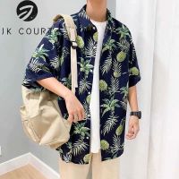 JK Court เสื้อเบลาส์ชายหาดฮาวายของผู้ชาย,เสื้อชุดหน้าร้อนแขนสามส่วนทรงหลวมเสื้อแฟชั่นแขนสั้นสำหรับวันหยุดชายหาดเดินทาง