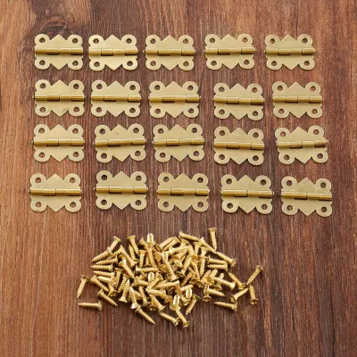 20pcs/lot Butterfly Hinges Mini Gold 4 Holes 17*20mm Cabinet Drawer Stainless Steel Retro Butt Jewellery Box Wood Wine Decor