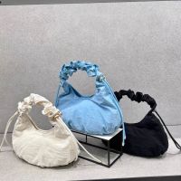 【New Arrivals】2023 New CKˉWomens Bag Drawstring Pleated Cloud Bag Nylon Bag Bag Soft Lace Handheld Underarm