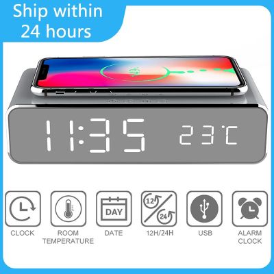 2023 Wireless Fast Charger LED Alarm Clock Phone Wireless Charger Charging Pad Thermometer For Xiaomi IPhone 11 13 Pro XS Max X