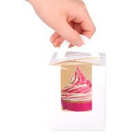 50 PCS Single Cupcake Boxes White Individual Cupcake Carrier Holders with Window Inserts for Bakery Wrapping Packaging