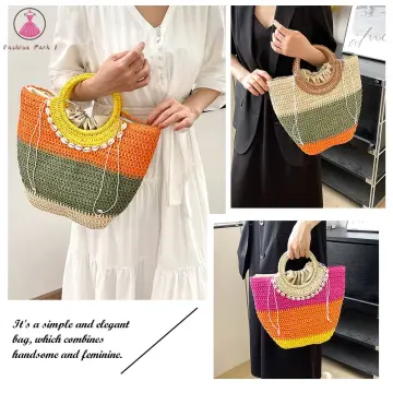 Cheap Summer Women's Straw Bag Bohemian Large Capacity Shoulder Bag Fashion  Handbag Weave Knitted Totes Bag