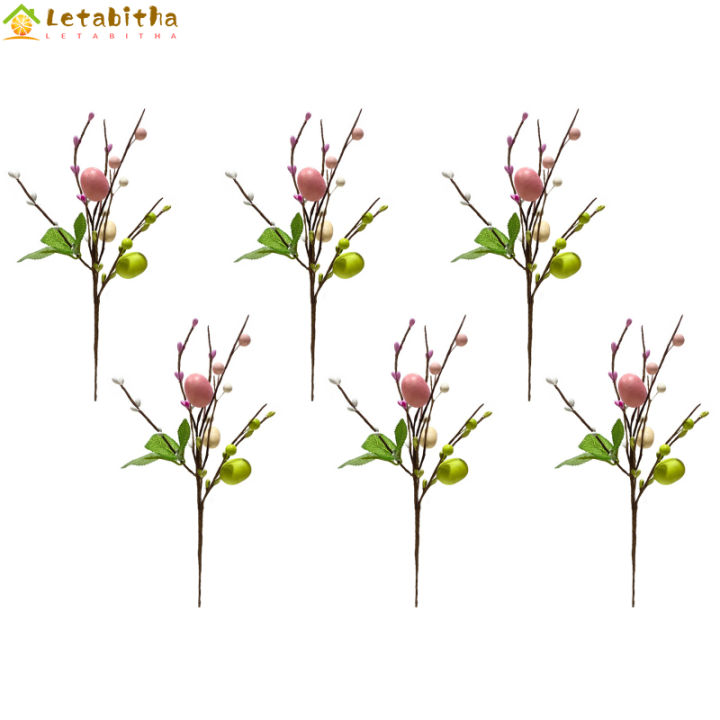 6ชิ้นอีสเตอร์เทียมลำต้นดอกไม้กับผลเบอร์รี่ไข่อีสเตอร์สำหรับการจัดเรียงตกแต่งพวงหรีดกลาง