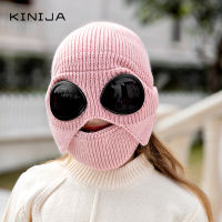 Unisex kids Winter Outdoor Glasses Knit Hat Ski Cap Balaclava Mask Face Neck Protection Thickened Scarf warm Skullies Beanies