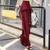 COD DSFGREYTRUYTU Chiffon Flared Pants Women Long Flare Leggings Sexy Palazzo Wide Leg Black Trousers Aesthetic Trendeez Fashion Bell Pants Woman Plus Size