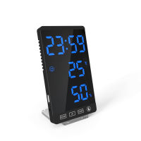 AKABELL Digital Alarm Clock Mirror Touch Wall Clock LED Time with Temperature Humidity Display USB Port Table Electronic Clock