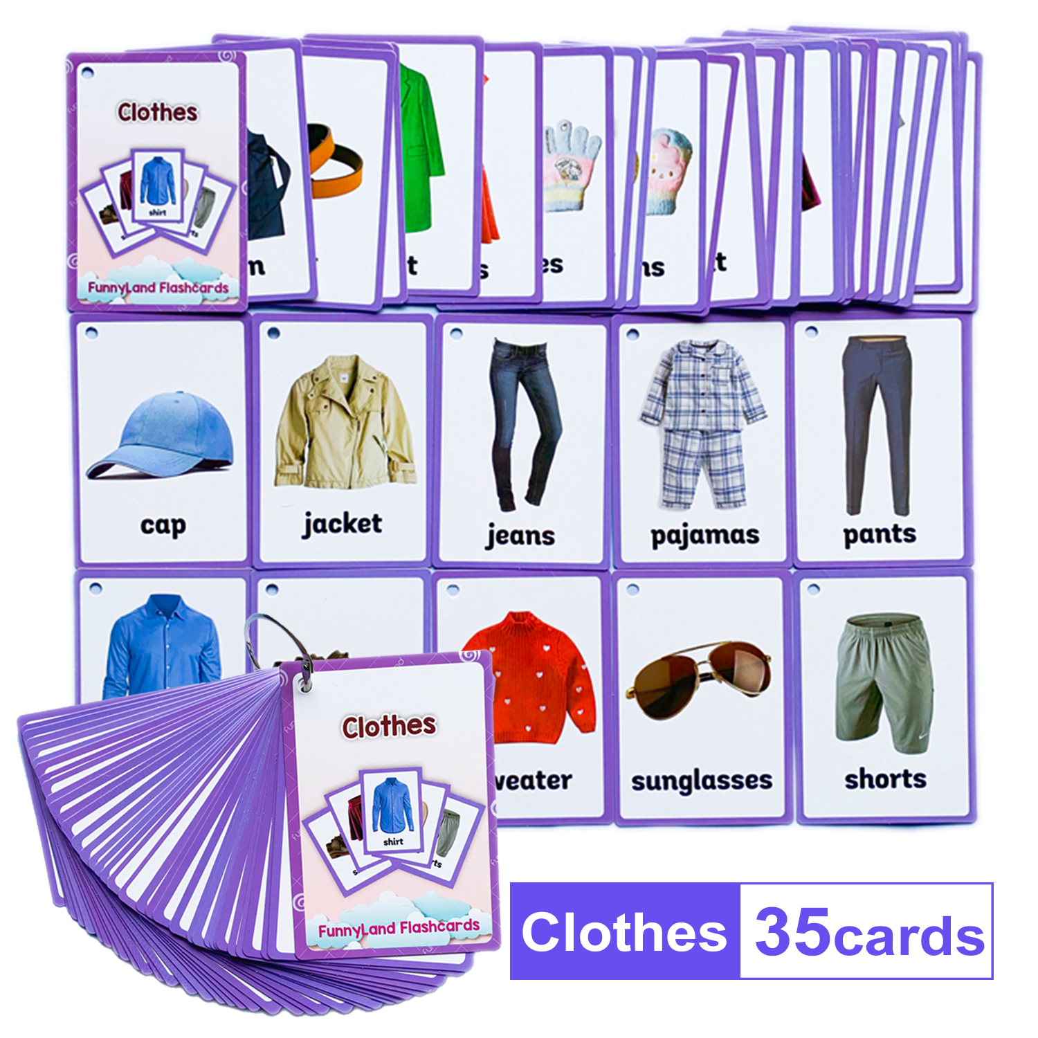 Kids Flash Cards Set Clothes Educational Learning Picture & Letter Card 