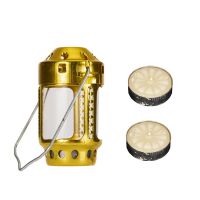 Golden and 2 Candle Portable Aluminum Alloy Candle Lantern Brass Hanging Candlestick Tea Light Lamp For Outdoor Night Fishing Camping Accessories