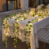 ❁ 20 Leds Green Leaf Fairy Lights String Artificial Ivy Garland Copper Light Strings for Bouquets Wedding Bedroom Decorations