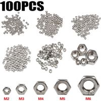 50/100pcs 304 Stainless Steel Hex Nuts M2 M3 M4 M5 M6 Metric Thread Hex Nuts Metic Nut and Bolt Assortment Hardware Parts