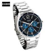 Velashop นาฬิกาข้อมือผู้ชายคาสิโอ Casio Standard สายสเเตนเลสสีเงิน หน้าปัดน้ำเงิน รุ่น MTP-1374D-2AVDF, MTP-1374D-2A, MTP-1374D