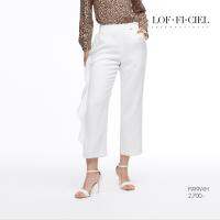 กางเกงขายาว กางเ﻿กงผู้หญิง Lofficiel Jubeli White Ruffle Pants กางเกงที่ช่วยปกปิดบริเวณช่วงสะโพก (F9X9WH)