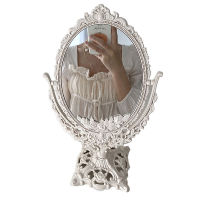 Cuife Nordic Silver Plastic Vintage Decorative Mirror Small Round Make-up Bedroom Mirror Ins Table Room Standing Glass Mirror