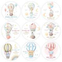 Cartoon Rainbow Cloud Hot Air Balloon Stickers Baby Shower Welcome New Born Custom Cute Animals Sticker Girl Boy Baptism Labels Colanders Food Straine