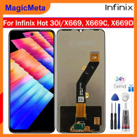 MagicMeta ของแท้สีดำ6.56นิ้วสำหรับ Infinix 30i ร้อน X669อะไหล่ชิ้นส่วนจอสัมผัสแอลซีดีของเครื่องแปลงดิจิทัล X669D X669C พร้อมกรอบกลางสำหรับ X669 X669C X669D