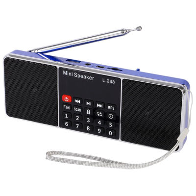 Mini Portable Rechargeable Stereo L-288 FM Radio Speaker LCD Screen Support TF Card USB Disk MP3 Music Player Loudspeaker（Blue）