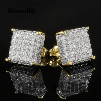 BloomHD Simple Square-Shaped Stud ต่างหูผู้หญิงเต็มปูเงา Cz เงิน/ทองสีอเนกประสงค์แฟชั่น Jewelry