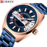 CURREN Top MensLuxury นาฬิกาลำลองสายสแตนเลสสตีลนาฬิกาควอตซ์นาฬิกาข้อมือเรืองแสง