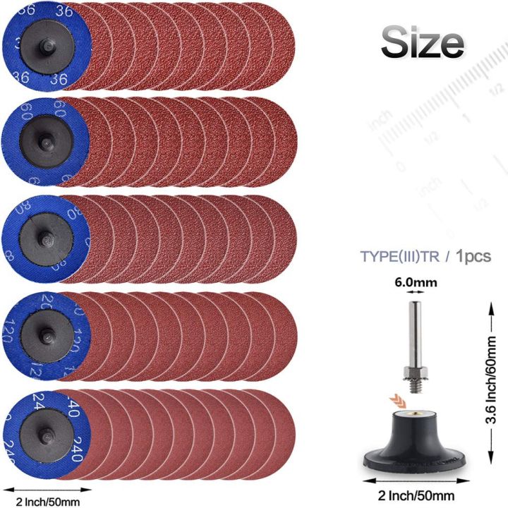 51pcs-roll-quick-change-discs-set-2-inch-a-o-sanding-discs-with-1-4-holder-surface-conditioning-discs-for-die-grinder