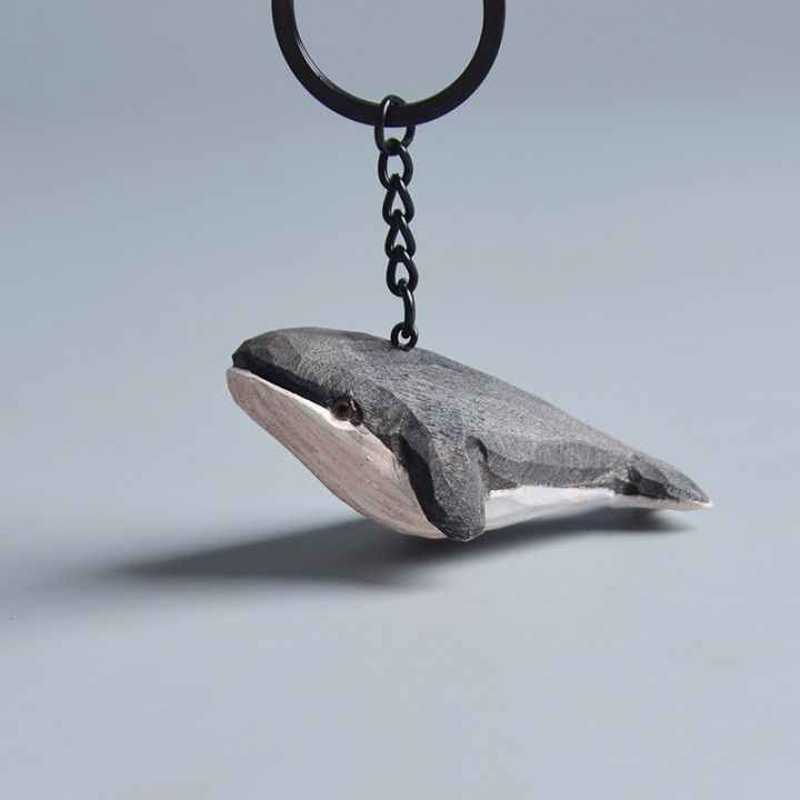 พวงกุญแจลายปลาวาฬลายไม้งานฝีมือแกะสลักไม้แกะสลักกระเป๋าเป้เครื่องประดับจี้ของขวัญของขวัญ