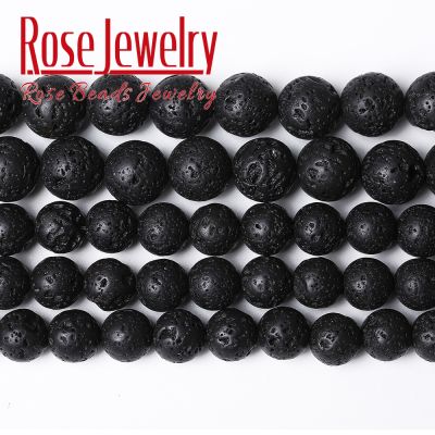 Volcanic Lava Natural Stone Beads Colorful Black Round Rock Lava Loose Beads 6mm-12mm For DIY Necklace Bracelet Jewelry Making
