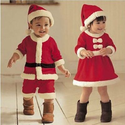 [Cos imitation] เด็กเด็กคริสต์มาสคอสเพลย์ซานตาคลอสเครื่องแต่งกายเด็กวัยหัดเดินทารก X Mas ชุดของขวัญ2ชิ้นชุดชุด Jumpsuit หมวกสำหรับหนุ่มๆสาวๆ