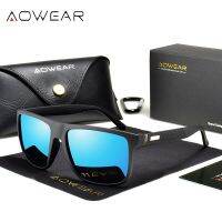 AOWEAR แว่นตากันแดดทรงเหลี่ยมดีไซน์เนอร์แบรนด์เนมสำหรับผู้หญิงผู้ชายแว่นโพลารอยด์กระจกวินเทจแว่นกันแดด UV400น้ำหนักเบาเหมาะกับชายและหญิง