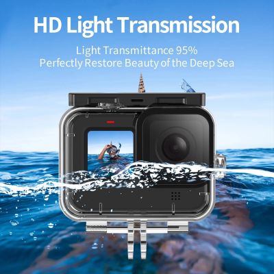 เคสเลนส์กรองแสงสำหรับดำน้ำกระจกเทมเปอร์เคสกันน้ำใต้น้ำยาว50ม. สำหรับกล้อง Gopro Hero 11 10 9สีดำ