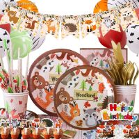 ✠❡◄ Woodland Forest Birthday Party Decoration Animal Zoo Fox Lion Elephant Boys Disposable Tableware Cake Topper