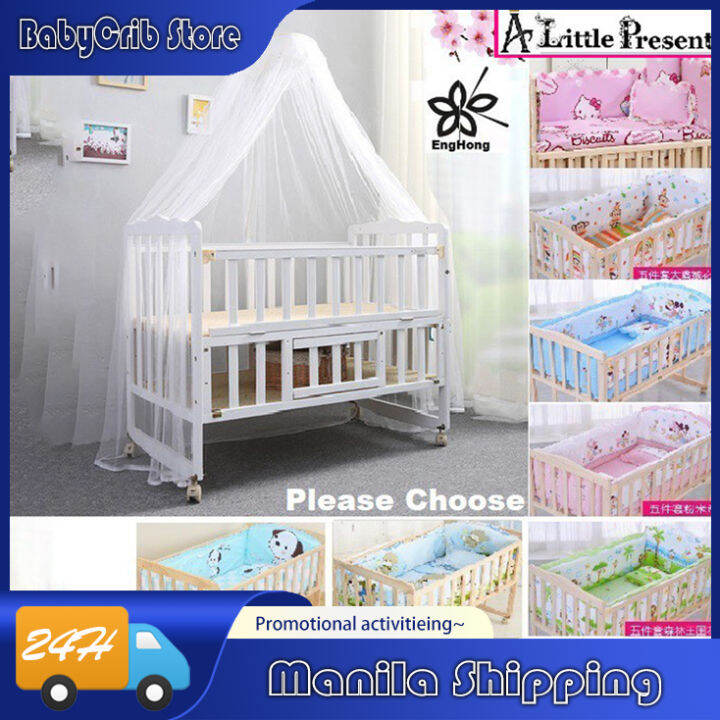 Multifunctional Baby Wooden Cot (White) Double Layer Baby Cot, A Little