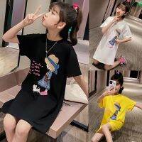 Ready Stock Promotion Girls Short-Sleeved T-Shirts Baby Print Dresses Cute Cartoon Pattern Children Mid-Length T-Shirt One-Piece