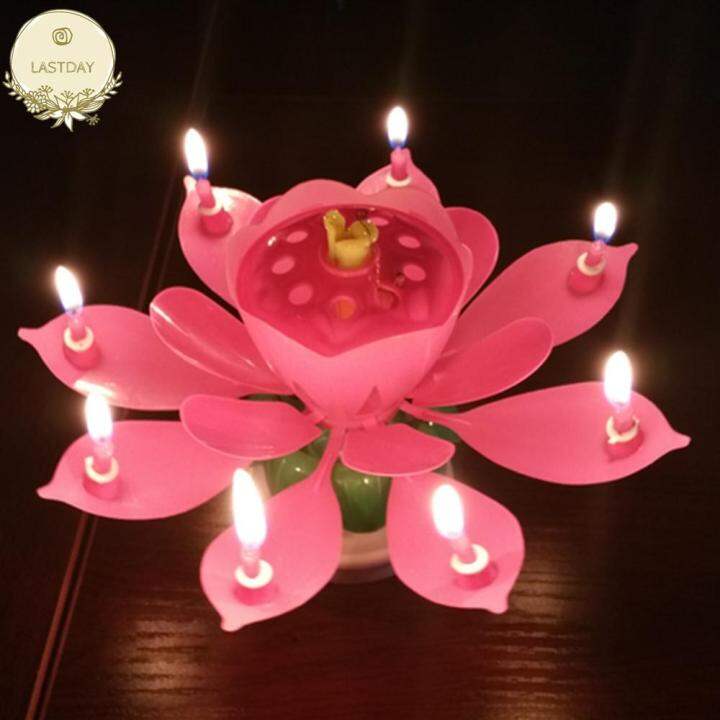 Musical Lotus Flower Rotating Birthday Candle Light (Any Color