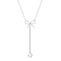 Ins Internet Celebrity Special-Interest Design Bow Titanium Steel Necklace Female Simple Graceful French Short Pearl Necklace Choker