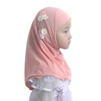 【YF】 Muslim Girls Kids Hijab Scarf Shawls with 6 Beautiful Flowers Diamond for 1 to 5 years old Wholesale