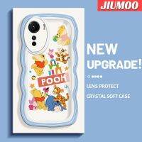 JIUMOO เคสสำหรับ Vivo Y35 Y16 5G Y56 5G เคสลายการ์ตูนวินนี่ช้อนส้อมมีดหมีพูห์ทิกเกอร์สีสันสดใสขอบครีมดีไซน์ใหม่เคสโทรศัพท์แบบใสนิ่มเคสป้องกันเลนส์กล้องถ่ายรูปเคสโปร่งใสกันกระแทก