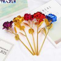 TEAZLE งานฝีมือแบบจุ่มตกแต่งบ้านแต่งงานลำต้นยาว24K กุหลายฟอยล์สีทองดอกไม้งานฝีมือวันวาเลนไทน์ของขวัญ