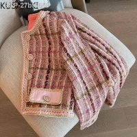 ทวิน☾เสื้อ27bf6658 Xadrez Elegantes De Tweed Feminino Cardigans Coreanos Com Decote Em O Tops Curtos Casaco แมนกาลองกา Moda Vintage Casacos Para Outono 2023