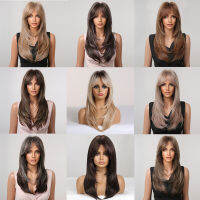 EASIHAIR สีน้ำตาลสีบลอนด์วิกผมสังเคราะห์ยาวตรงชั้นธรรมชาติวิกผมเรียบสำหรับผู้หญิงคอสเพลย์วิกผมทนความร้อน